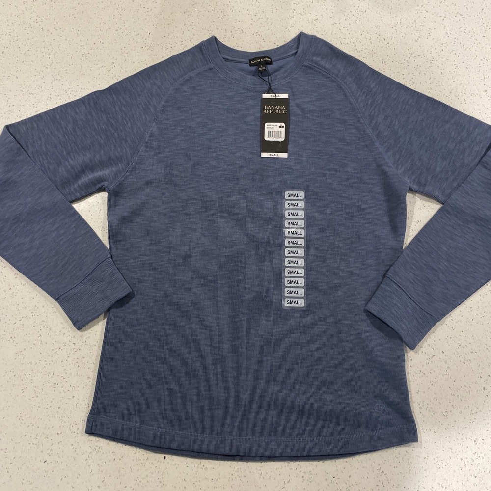 Banana Republic Men's Double Knit Long Sleeve Crewneck Shirt Indigo Size S NWT